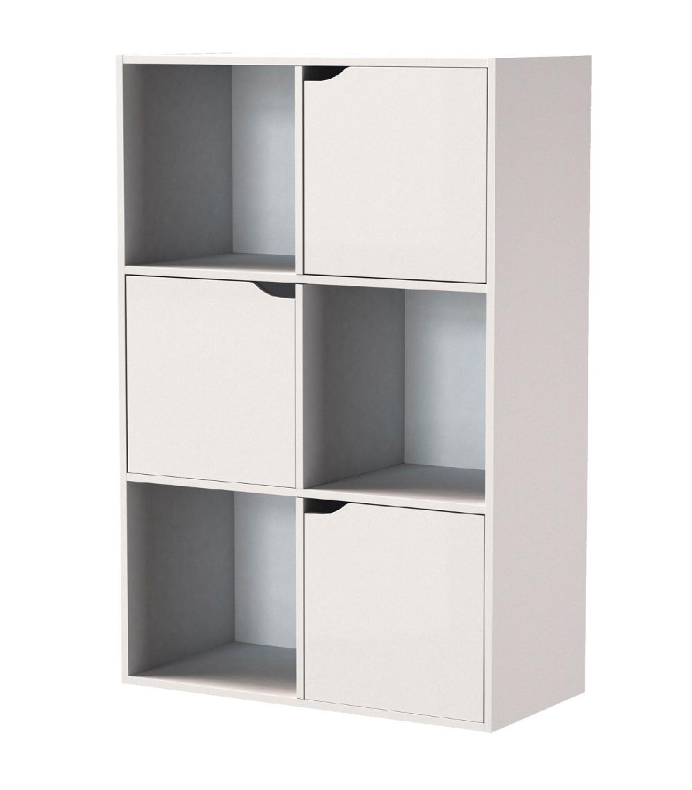 wadiga Étagère bibliothèque blanche basse 3 portes 3 étagères 59x29x90cm