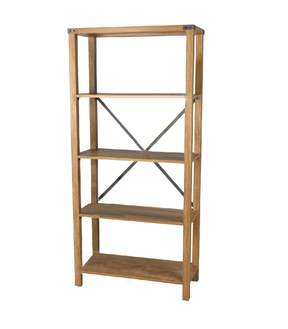 wadiga Étagère bibliothèque bois avec angles et croisillons métal noir - 76x35x163cm
