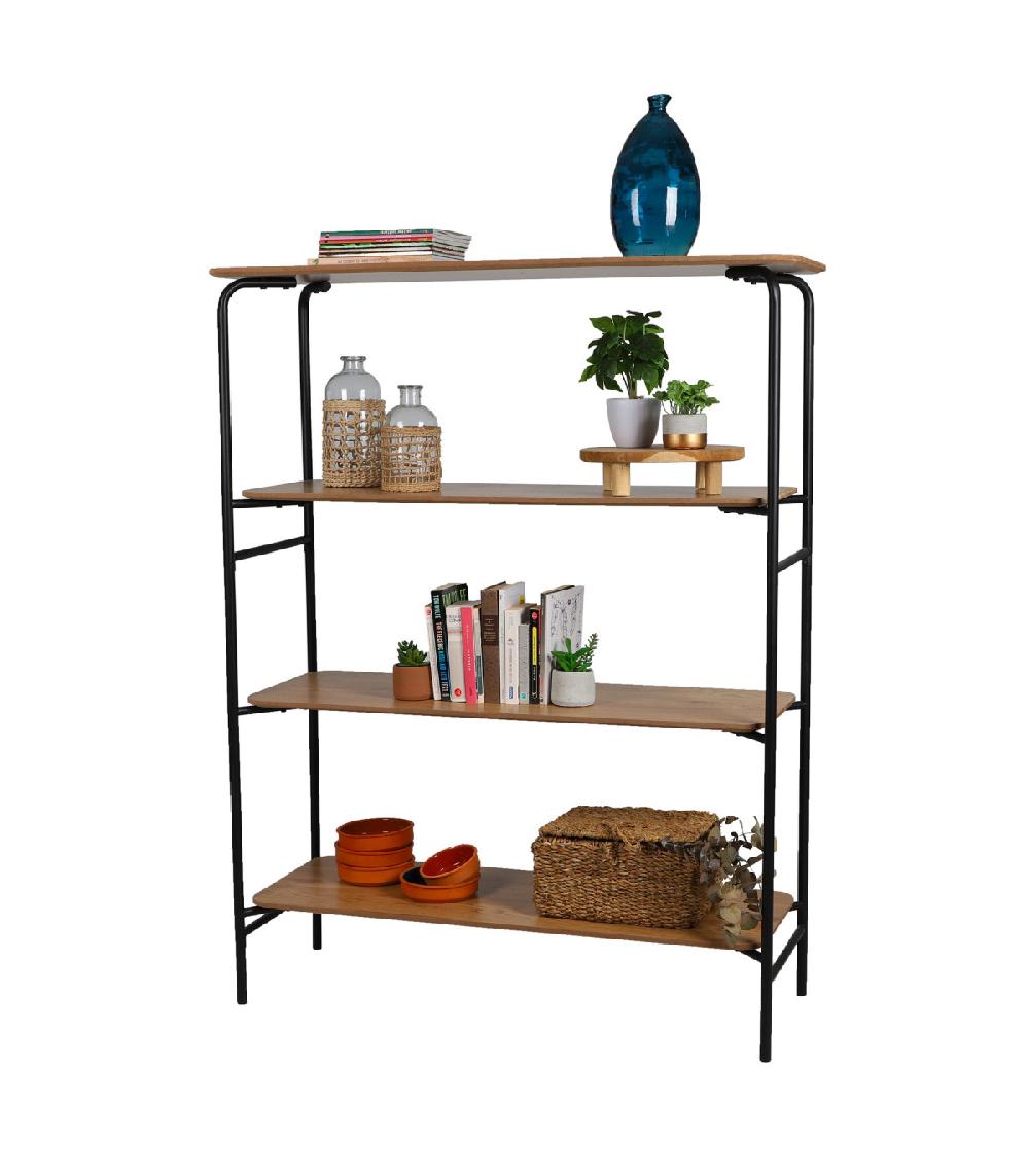 Wadiga Étagère Bibliothèque Bois Et Métal Noir - 105x37.5x140.5cm