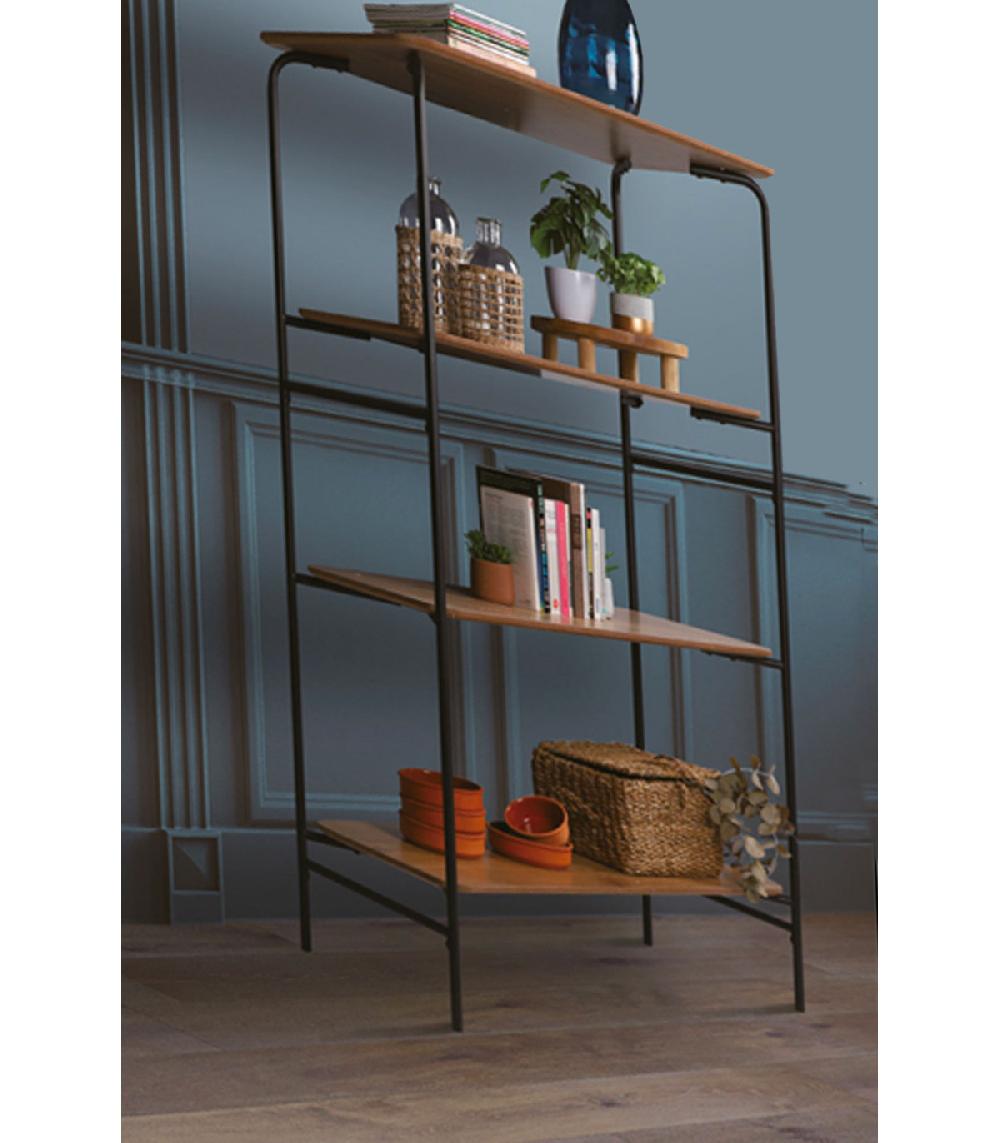 Wadiga Étagère Bibliothèque Bois Et Métal Noir - 105x37.5x140.5cm