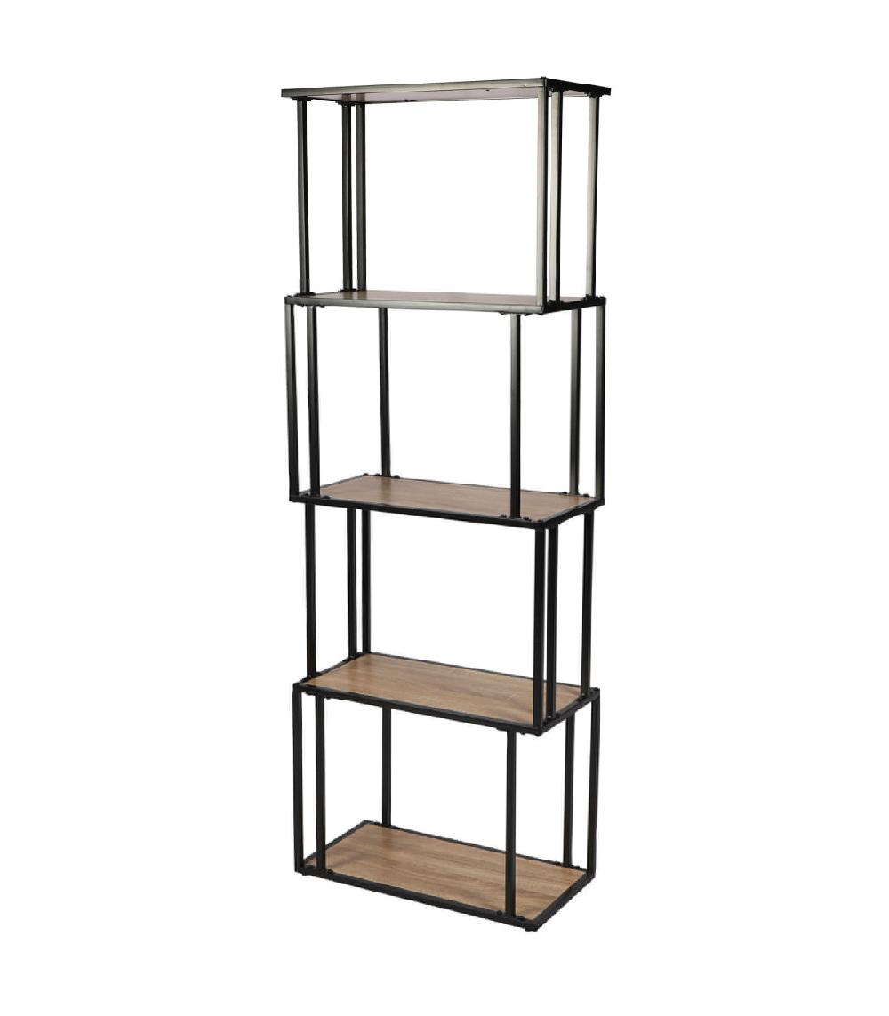 wadiga Étagère bibliothèque bois et métal noir déstructurée 60x30x170cm