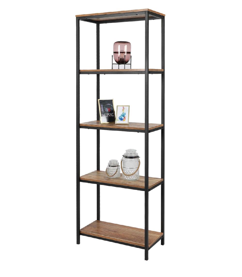 wadiga Étagère Bibliothèque en Métal Noir et Bois 5 Étages - H180cm