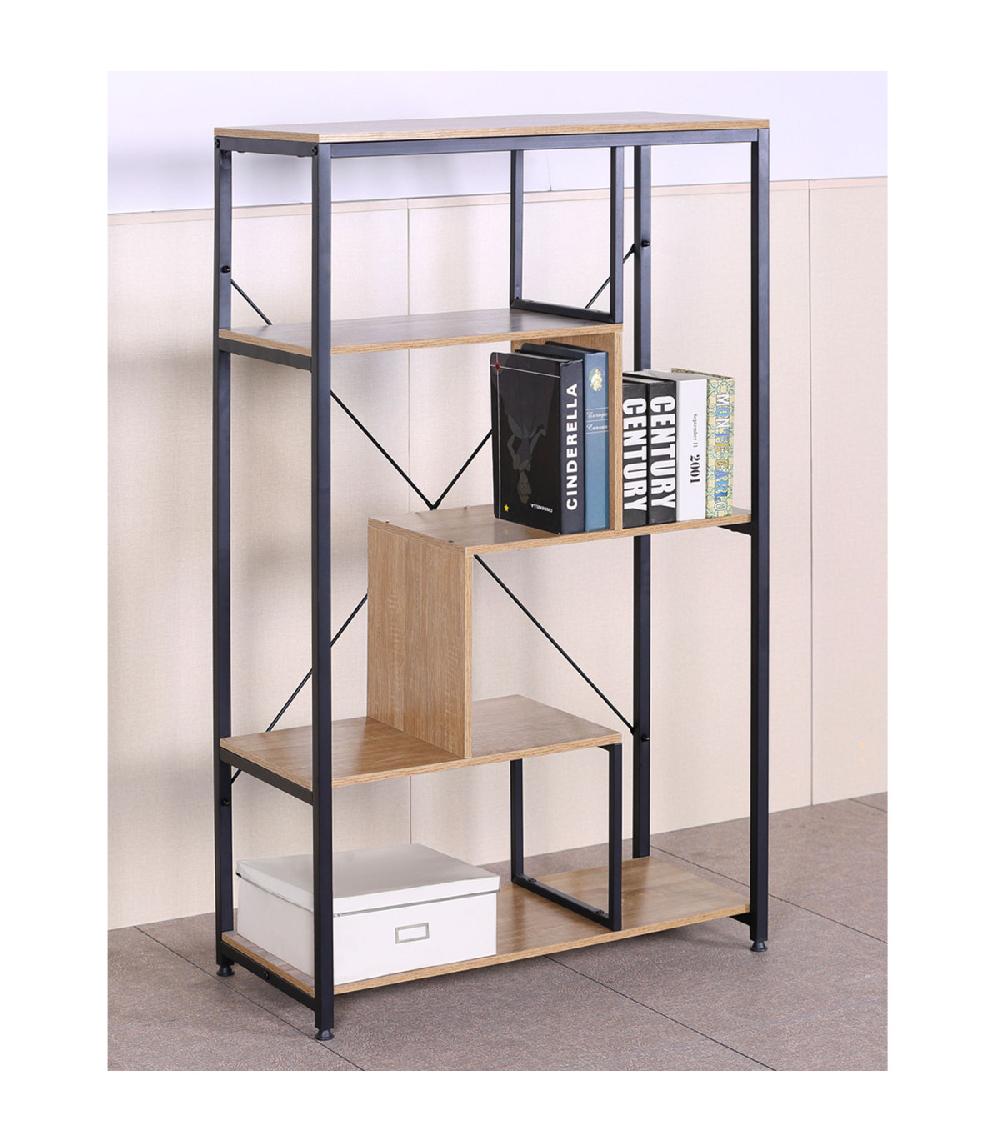 Wadiga Étagère Bibliothèque En Métal Noir Et Bois 74x34x130.5cm