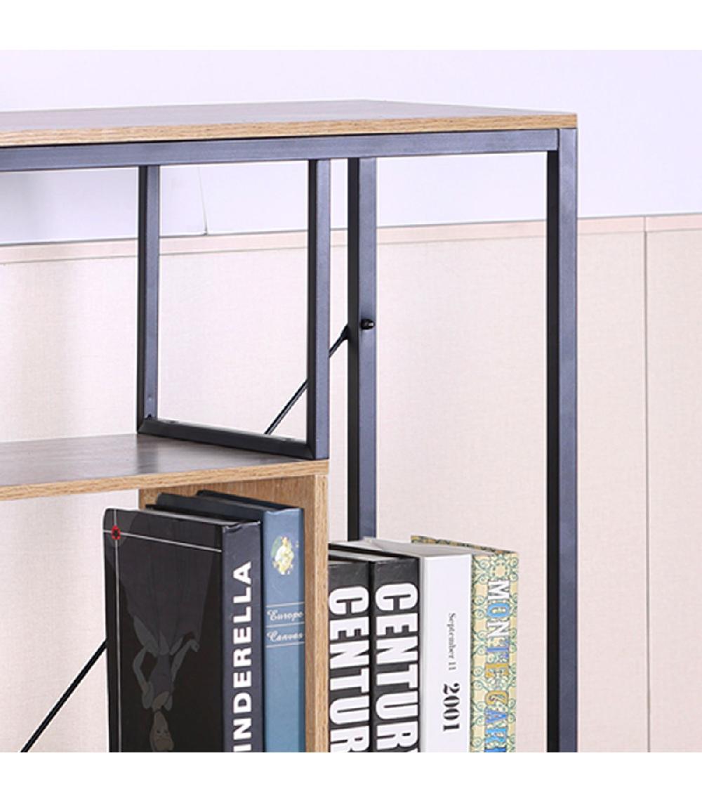 Wadiga Étagère Bibliothèque En Métal Noir Et Bois 74x34x130.5cm