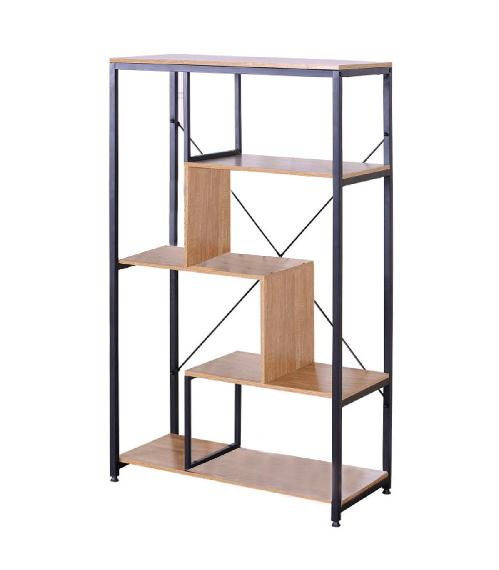 Wadiga Étagère Bibliothèque En Métal Noir Et Bois 74x34x130.5cm