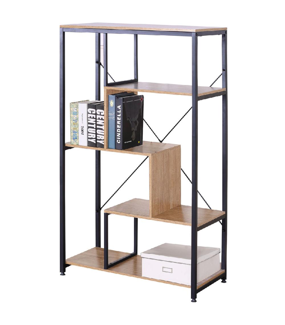 Wadiga Étagère Bibliothèque En Métal Noir Et Bois 74x34x130.5cm