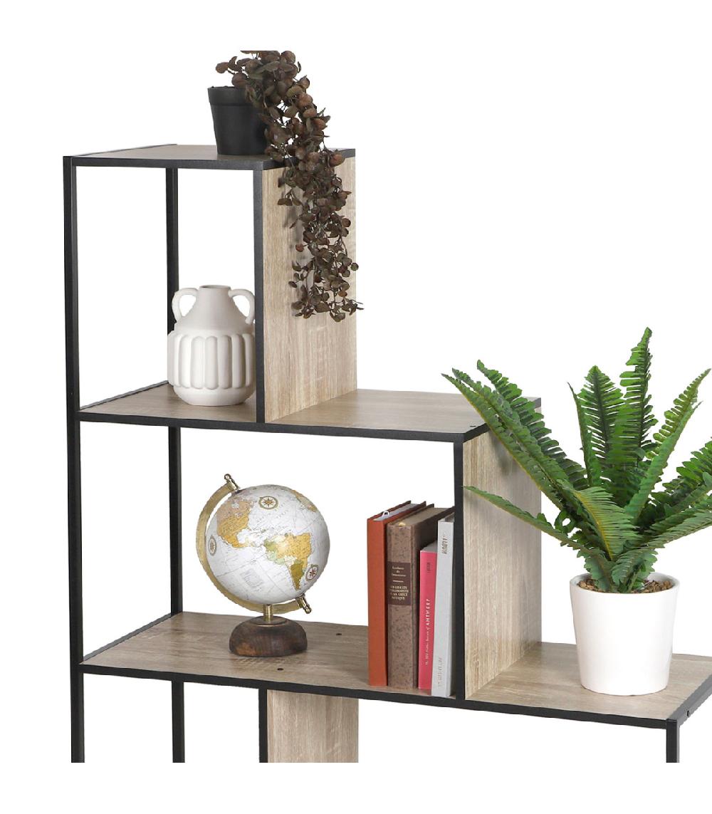 Wadiga Étagère Bibliothèque Escalier En Métal Noir Et Bois 4 Niveaux 80x30x112.5cm