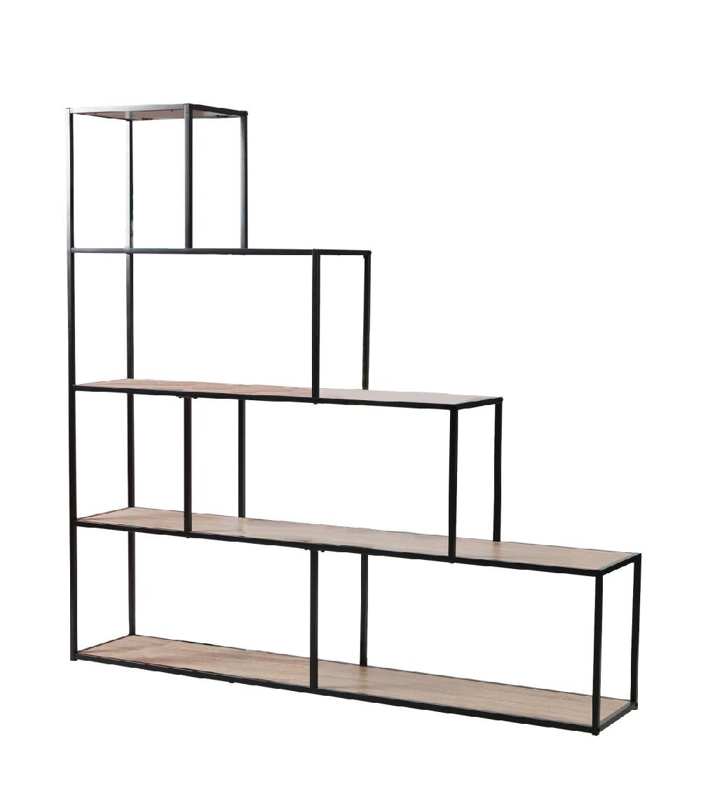 wadiga Étagère bibliothèque escalier en métal noir et bois 5 niveaux 160x157x30cm