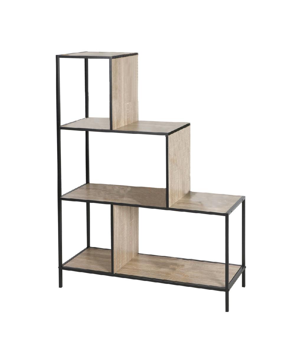 wadiga Étagère bibliothèque escalier en métal noir et bois 4 niveaux 80x30x112.5cm