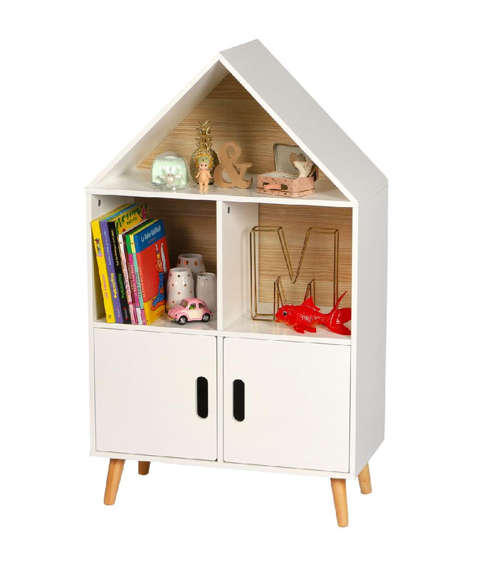 Wadiga Étagère Bibliothèque Maison Bois Et Blanc Chambre Enfant - 60x30x103cm