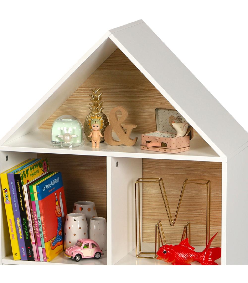 Wadiga Étagère Bibliothèque Maison Bois Et Blanc Chambre Enfant - 60x30x103cm