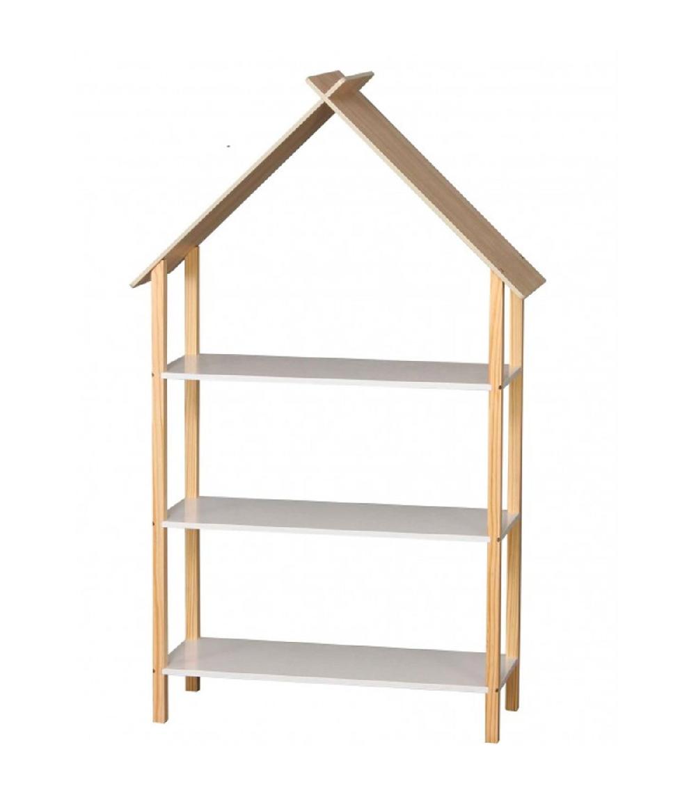 wadiga Étagère Bibliothèque Maison Bois et Blanc Chambre Enfant - Hauteur 131cm