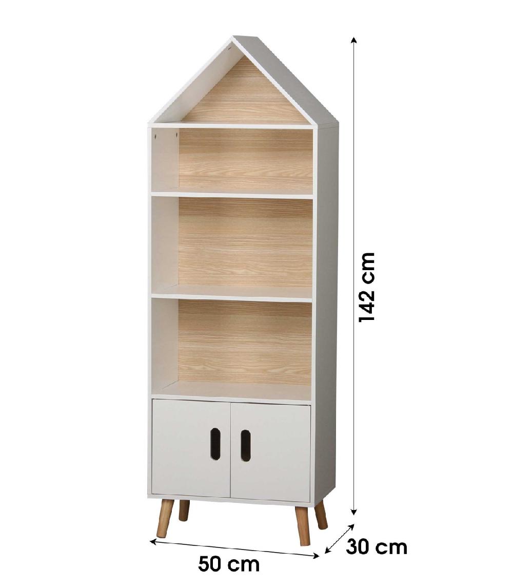 Wadiga Étagère Bibliothèque Maison Bois Et Blanc Chambre Enfant - Hauteur 142cm