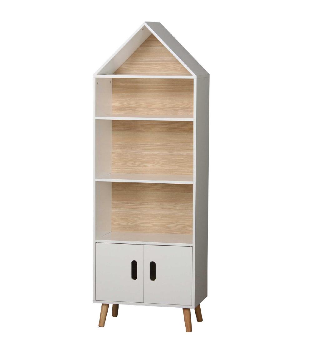 wadiga Étagère Bibliothèque Maison Bois et Blanc Chambre Enfant - Hauteur 142cm