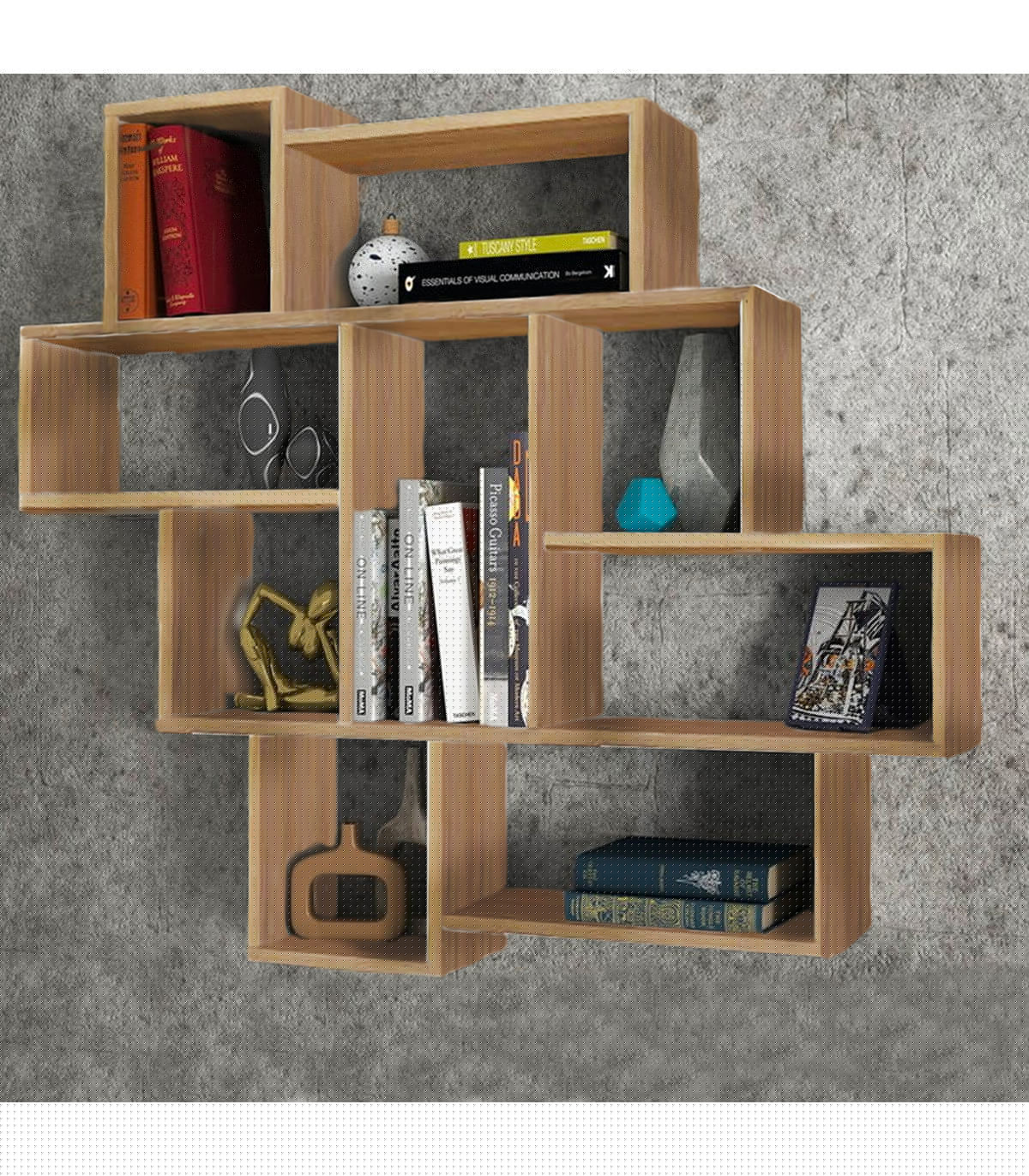 Wadiga Étagère Bibliothèque Murale 9 Compartiments Bois 115.5x20x103.5cm