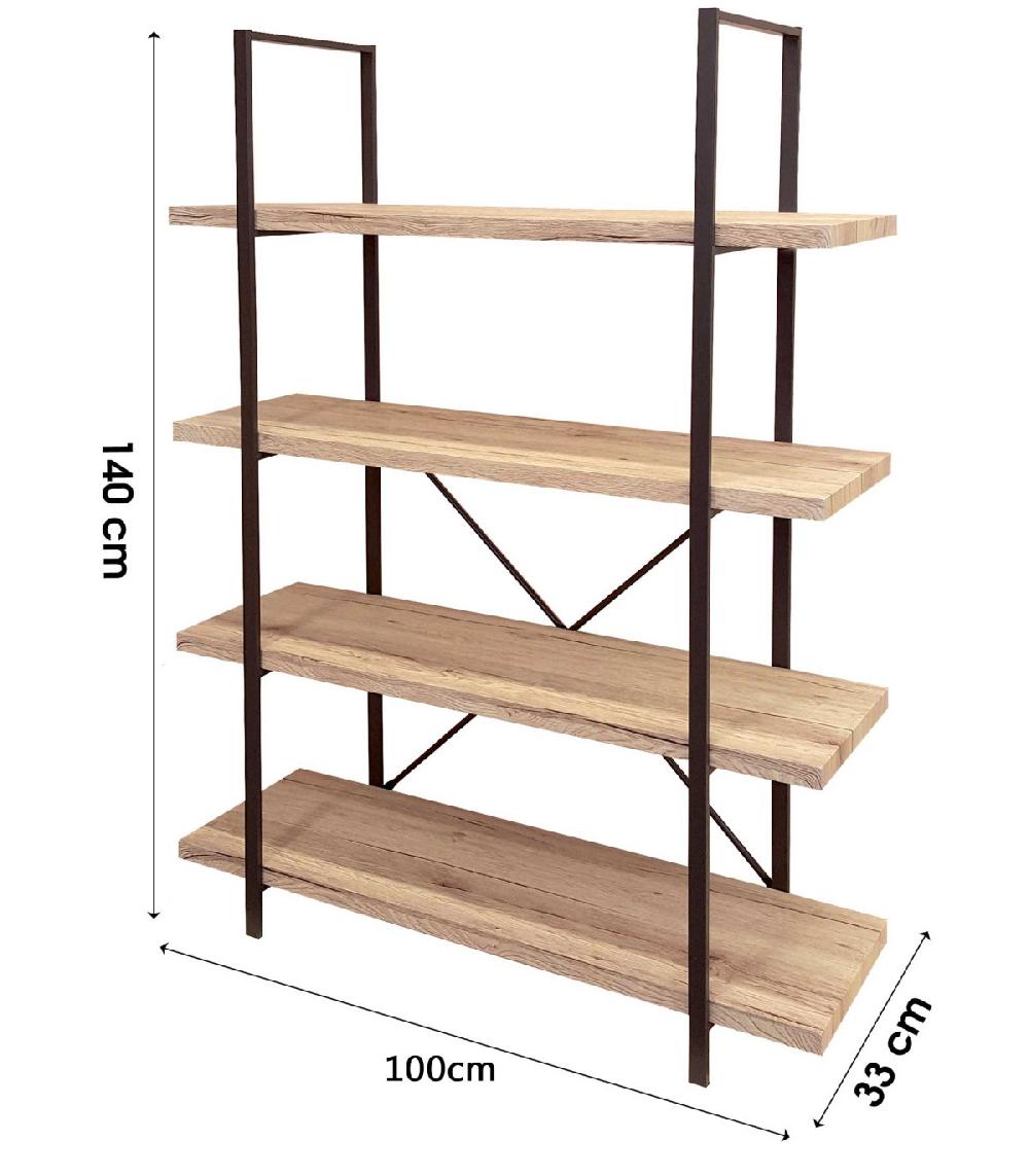 Wadiga Étagère Bois MDF Et Métal Noir 4 Étages - Hauteur 140cm