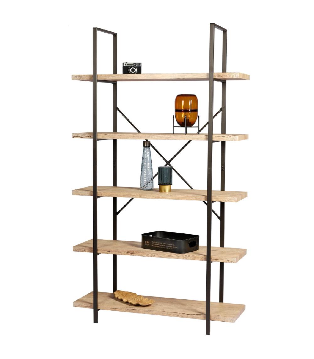 Wadiga Étagère Bois MDF Et Métal Noir 5 Étages - Hauteur 174cm