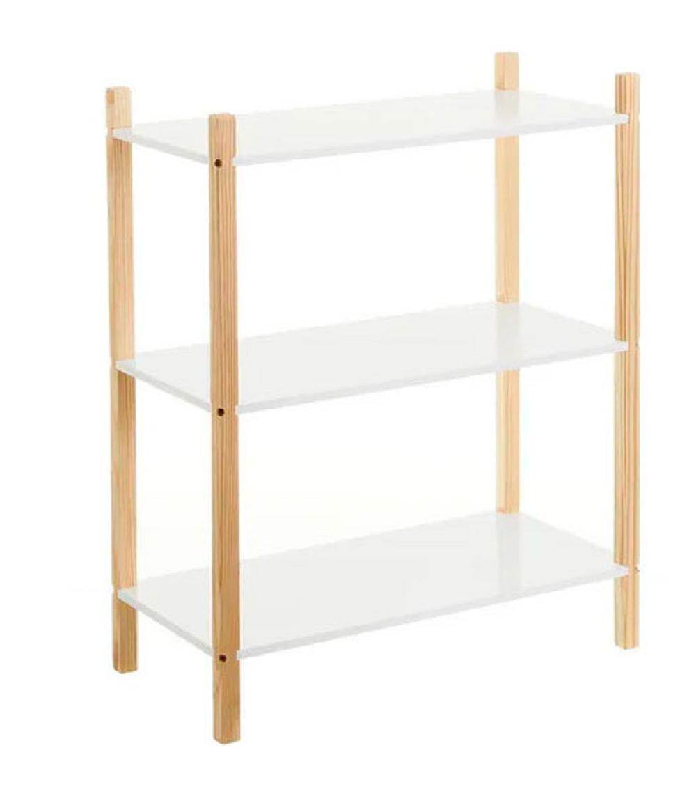 wadiga Étagère chambre enfant 3 étages blanc et bois - 60x30x76cm