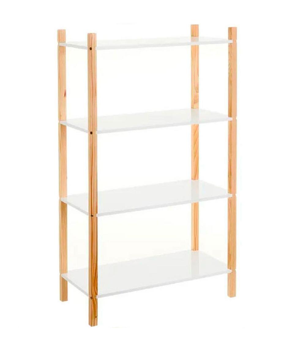 wadiga Étagère chambre enfant 4 étages blanc et bois - 60x30x106.5cm