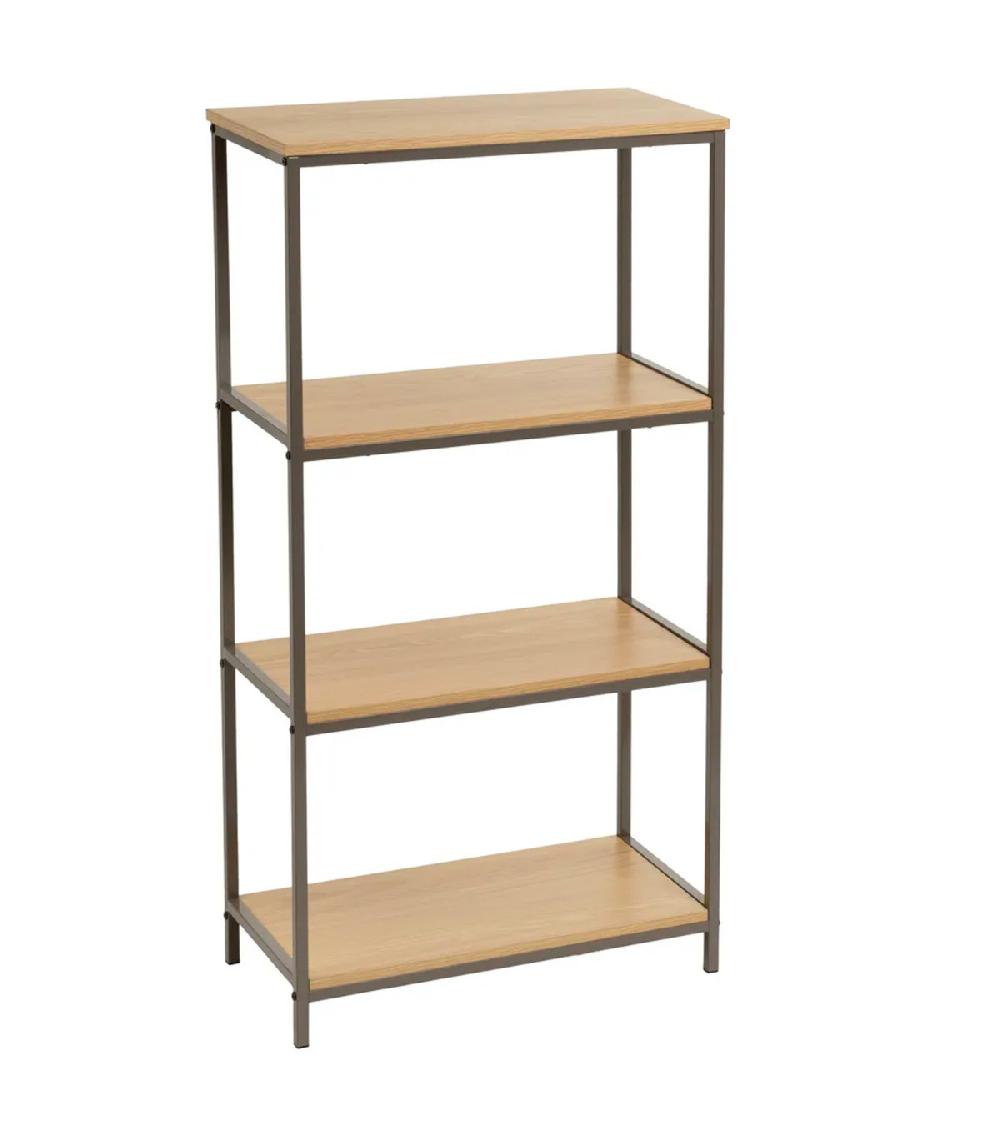 wadiga Étagère couleur bois naturel et métal gris 4 plateaux 60x30x116cm
