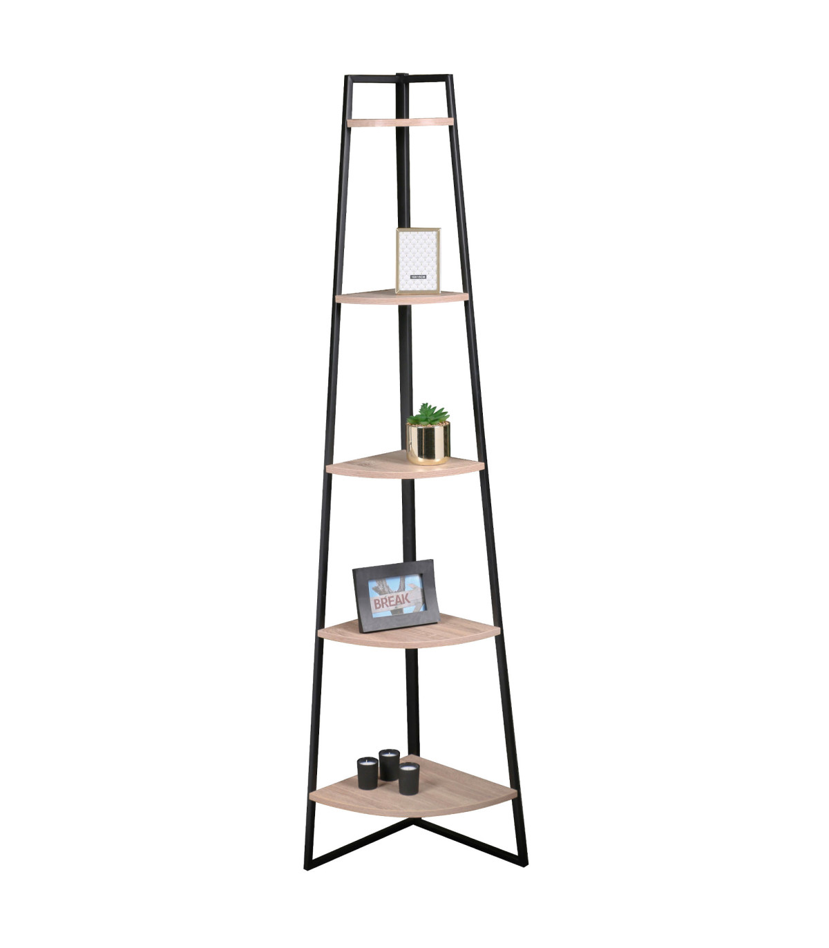 Wadiga Étagère D'Angle En Bois MDF Et Métal Noir 5 Étages