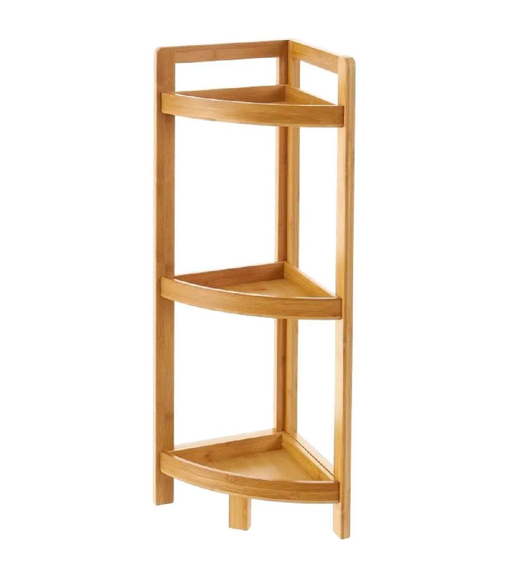 wadiga Étagère d'angle pour WC ou salle de bain en bambou 23x23x77cm