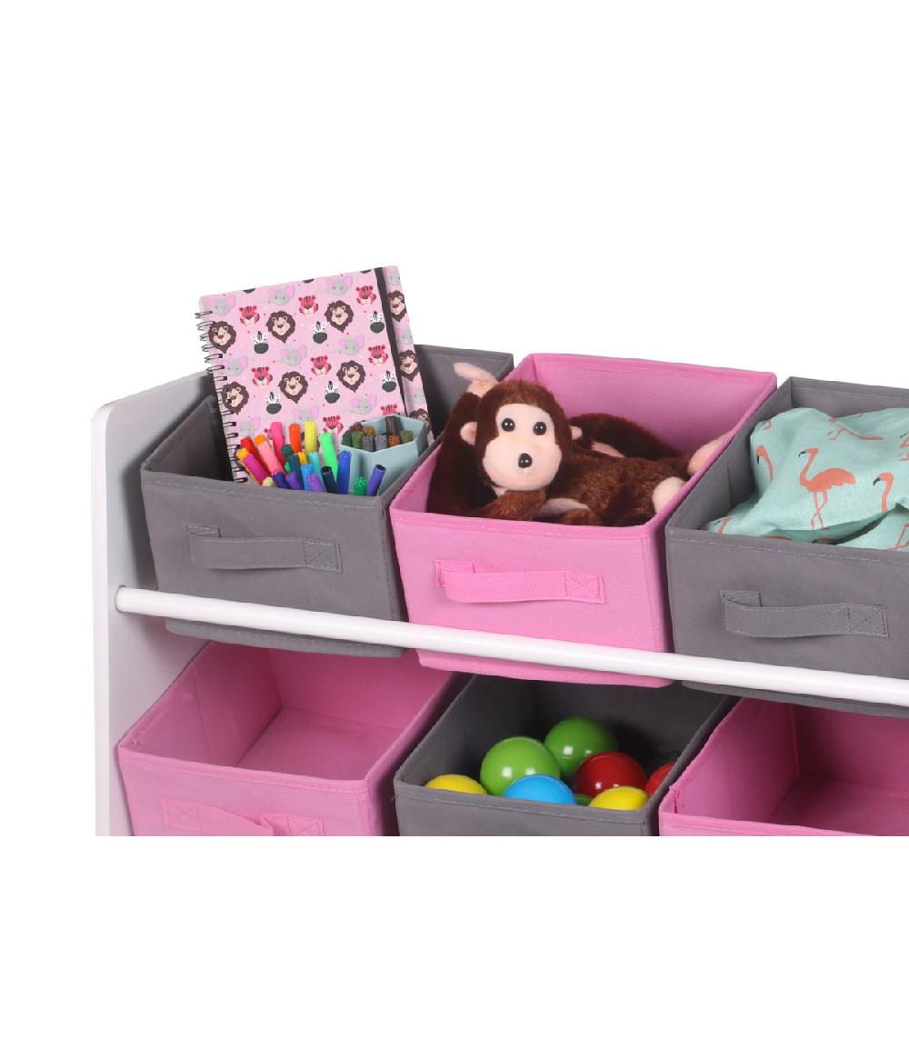 Wadiga Étagère De Rangement Chambre Enfant Blanche Avec 9 Paniers Roses Et Gris