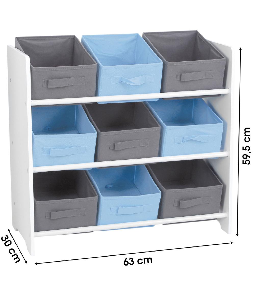 Wadiga Étagère De Rangement Chambre Enfant Blanche Avec 9 Paniers Bleus Et Gris