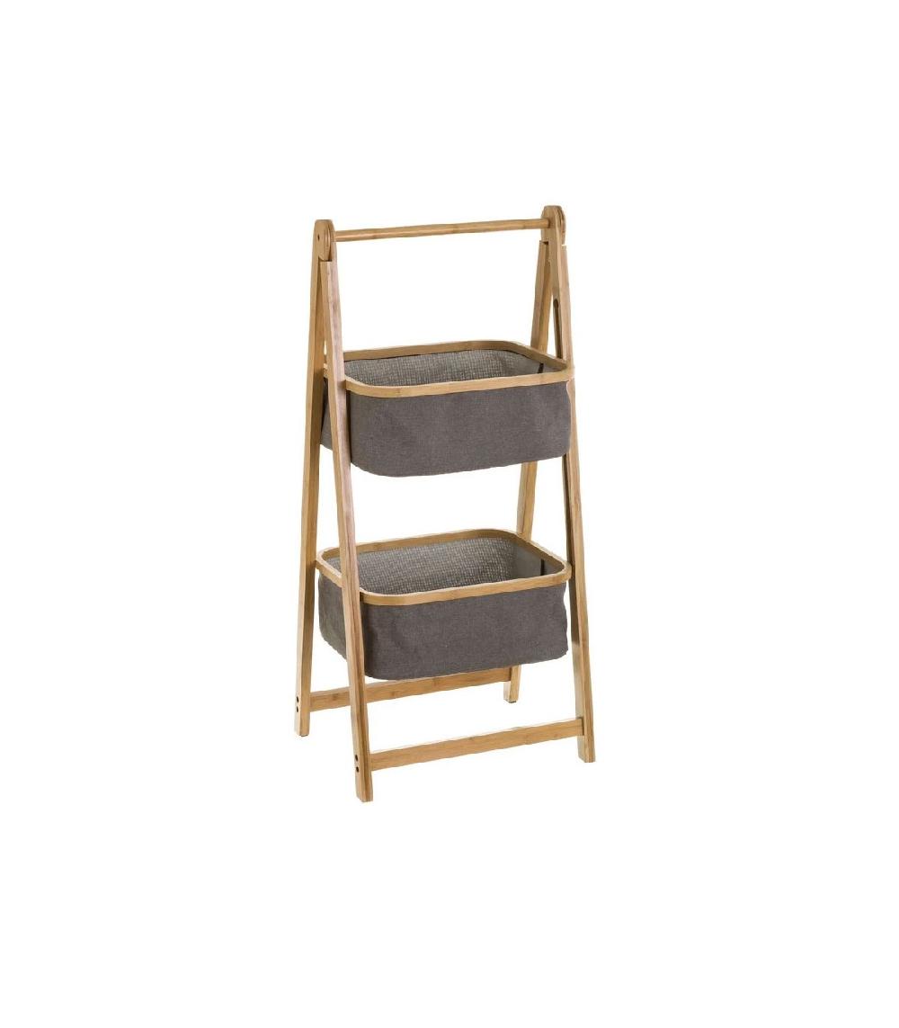 wadiga Étagère de rangement pour salle de bain bambou et paniers gris