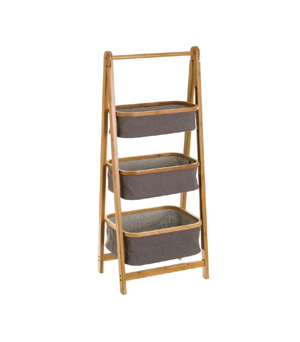 wadiga Étagère de salle de bain bambou et paniers gris - 45x33.5x108.5cm