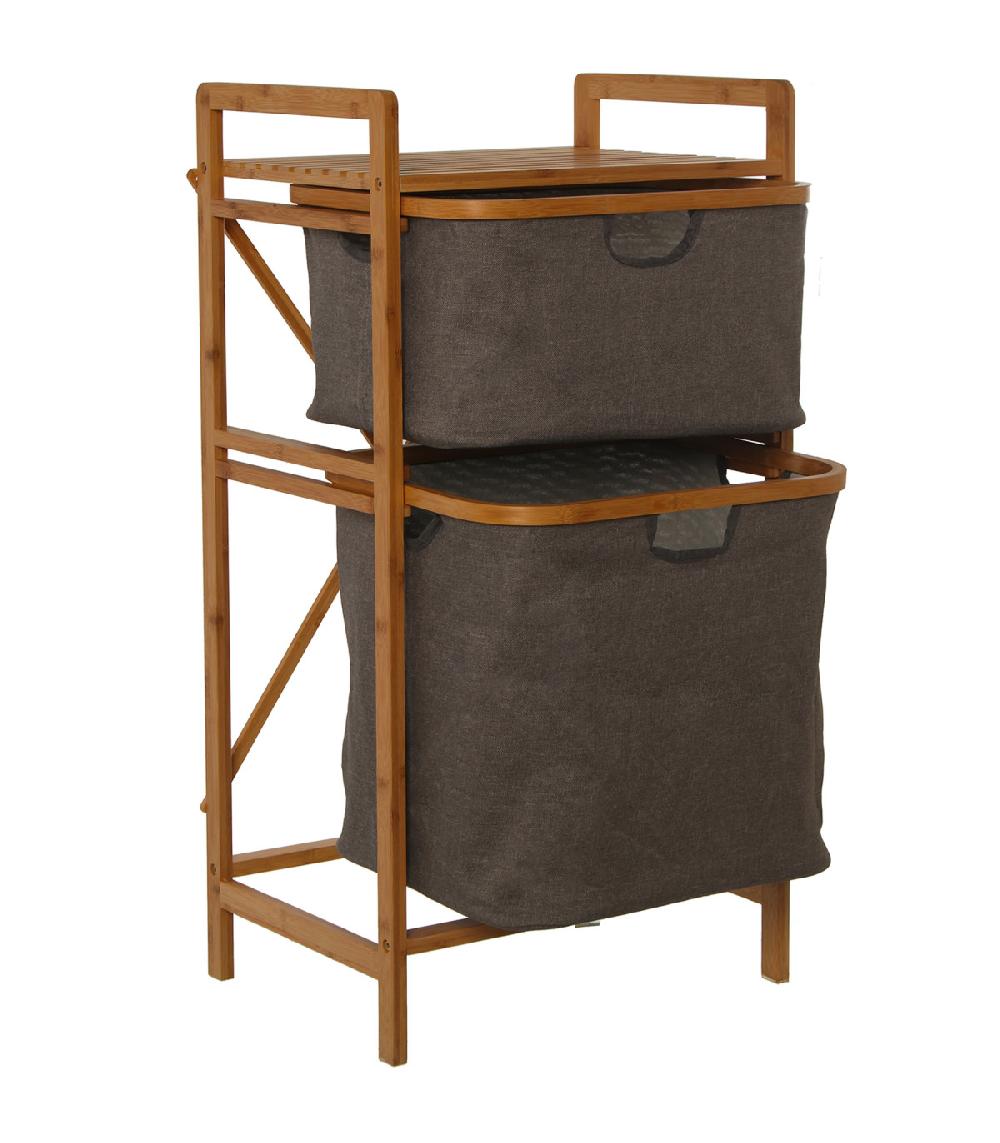 Wadiga Étagère De Salle De Bain Bambou Et Tiroirs Lin Gris 44x33x84.5cm