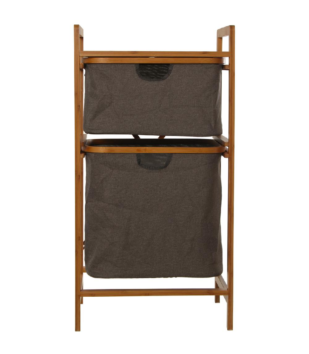 Wadiga Étagère De Salle De Bain Bambou Et Tiroirs Lin Gris 44x33x84.5cm