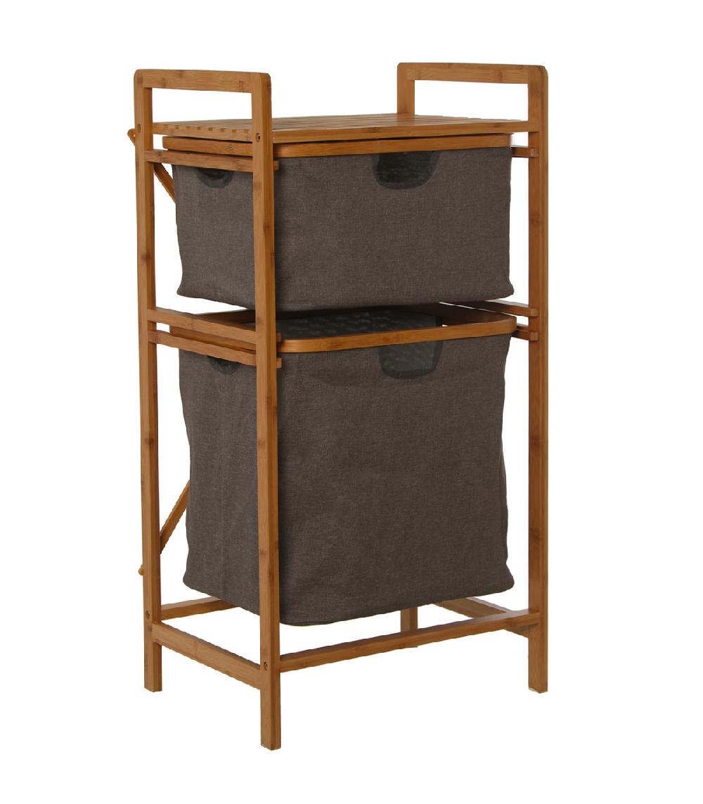 wadiga Étagère de salle de bain bambou et tiroirs lin gris 44x33x84.5cm