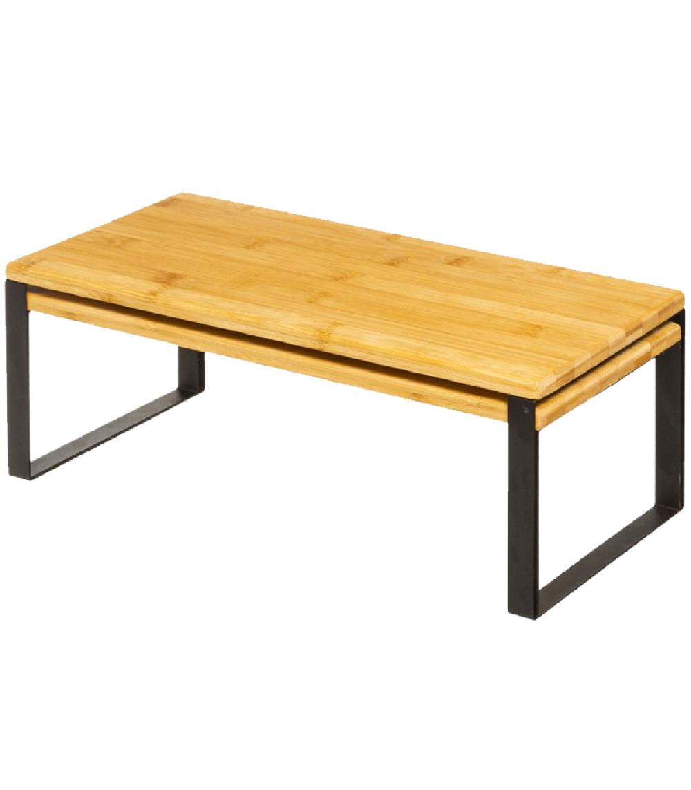 Wadiga Étagère Double De Rangement Pour Cuisine Métal Noir Et Bambou
