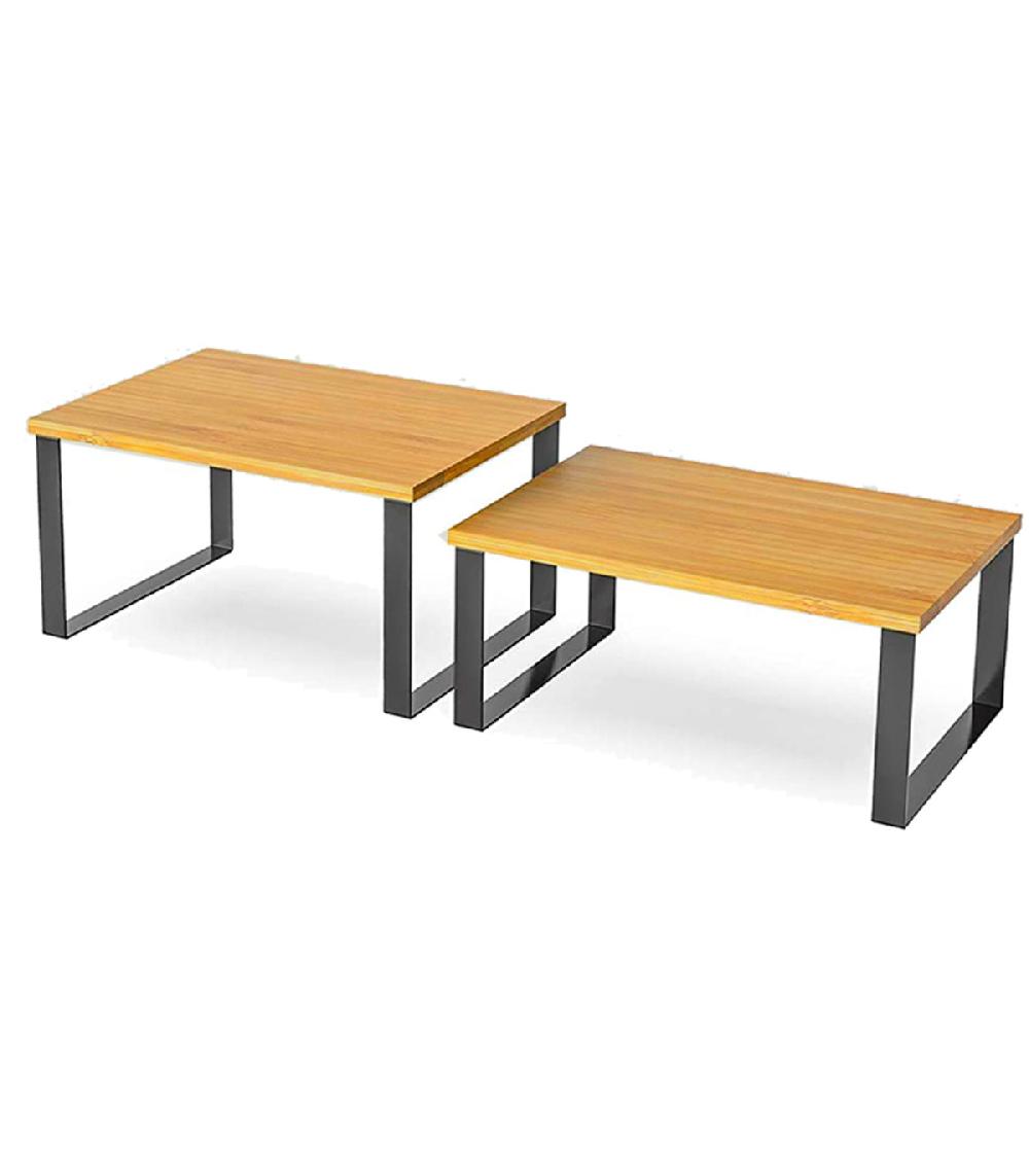 Wadiga Étagère Double De Rangement Pour Cuisine Métal Noir Et Bambou