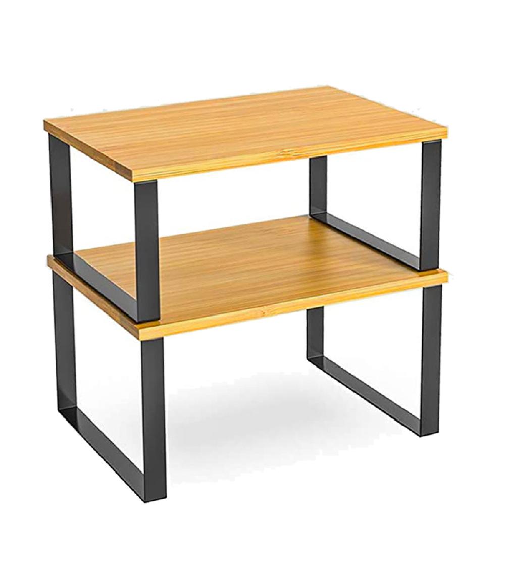wadiga Étagère double de rangement pour cuisine métal noir et bambou