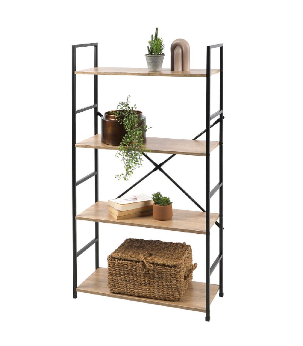 Wadiga Étagère échelle Métal Noir Et Bois 4 étages 58.5x23.5x112cm