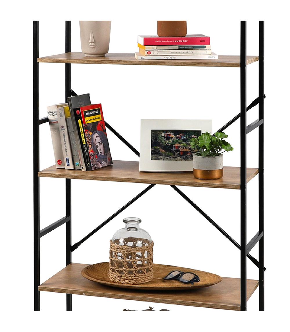 Wadiga Étagère échelle Métal Noir Et Bois 5 étages 58.5x23.5x144cm