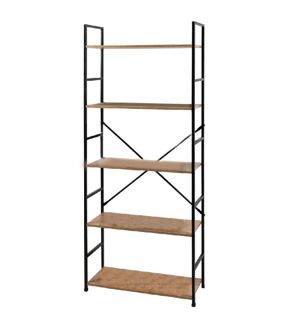 wadiga Étagère échelle métal noir et bois 5 étages 58.5x23.5x144cm