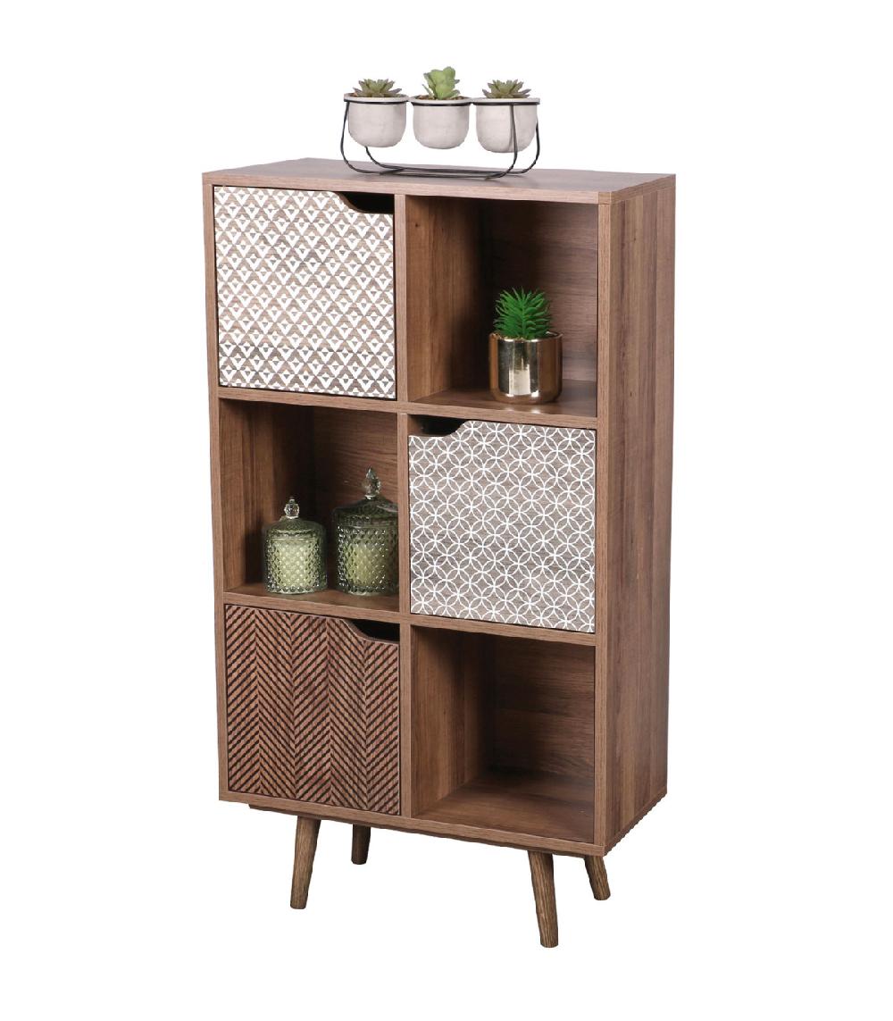 Wadiga Étagère En Bois 6 Casiers Avec Portes Décorées 60x29x105cm