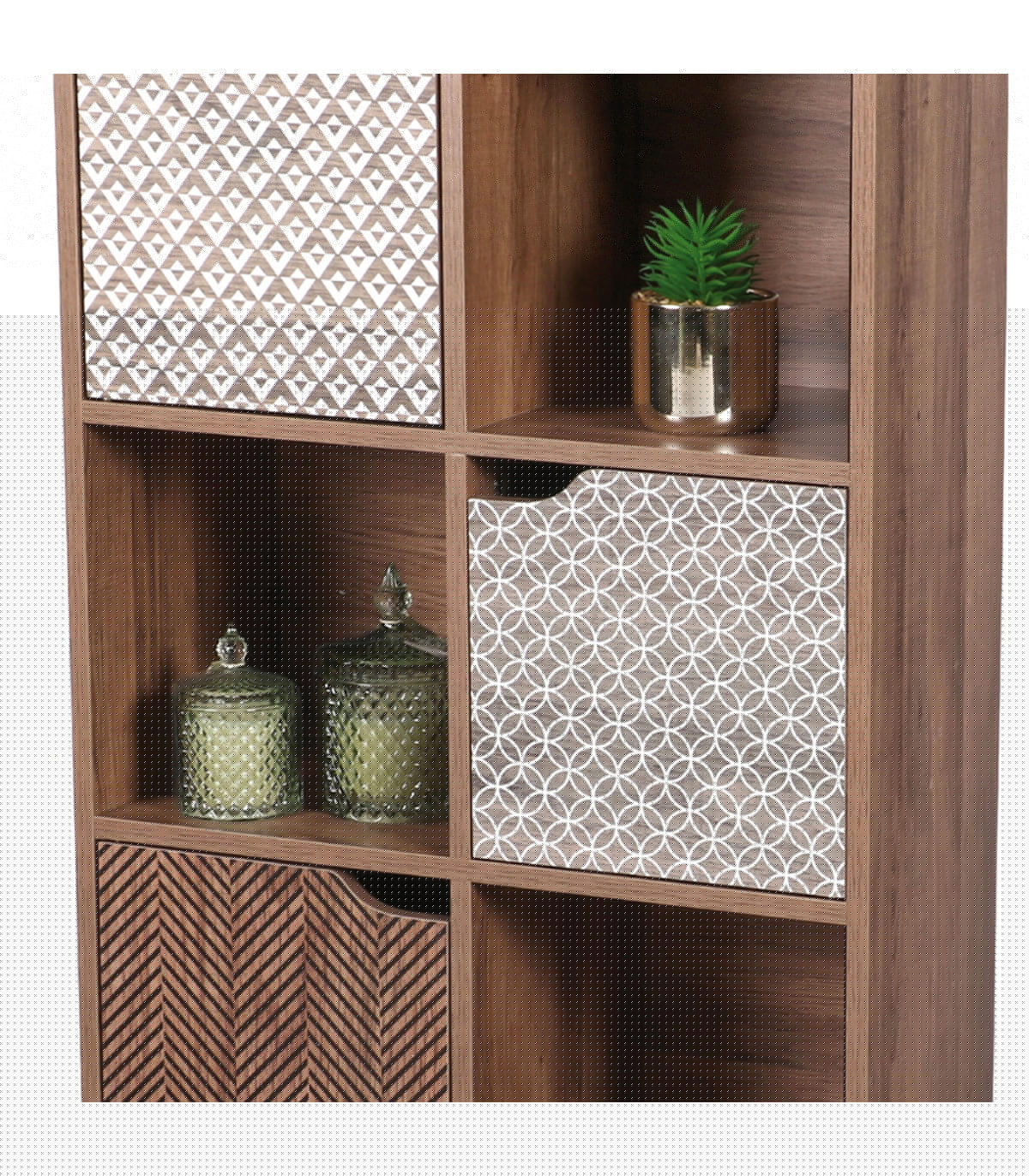 Wadiga Étagère En Bois 6 Casiers Avec Portes Décorées 60x29x105cm