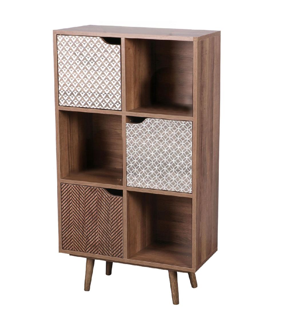 wadiga Étagère en bois 6 casiers avec portes décorées 60x29x105cm