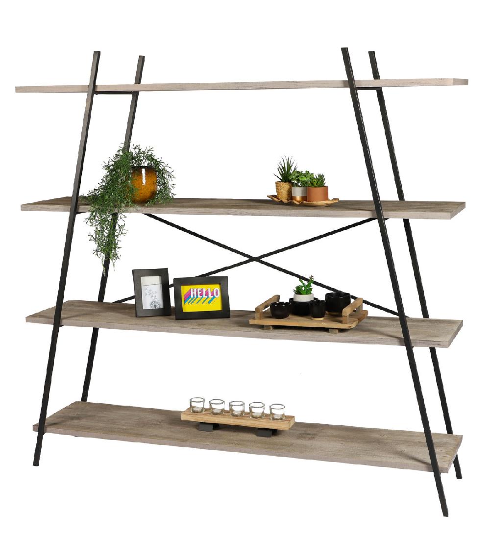 Wadiga Étagère En Bois MDF Et Métal Noir Pyramide 4 Étages