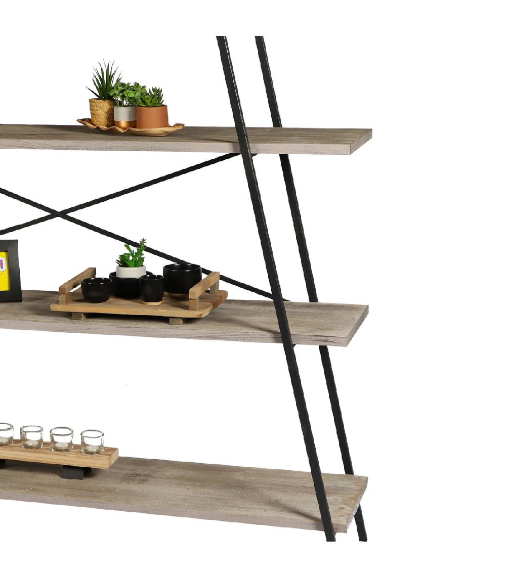 Wadiga Étagère En Bois MDF Et Métal Noir Pyramide 4 Étages