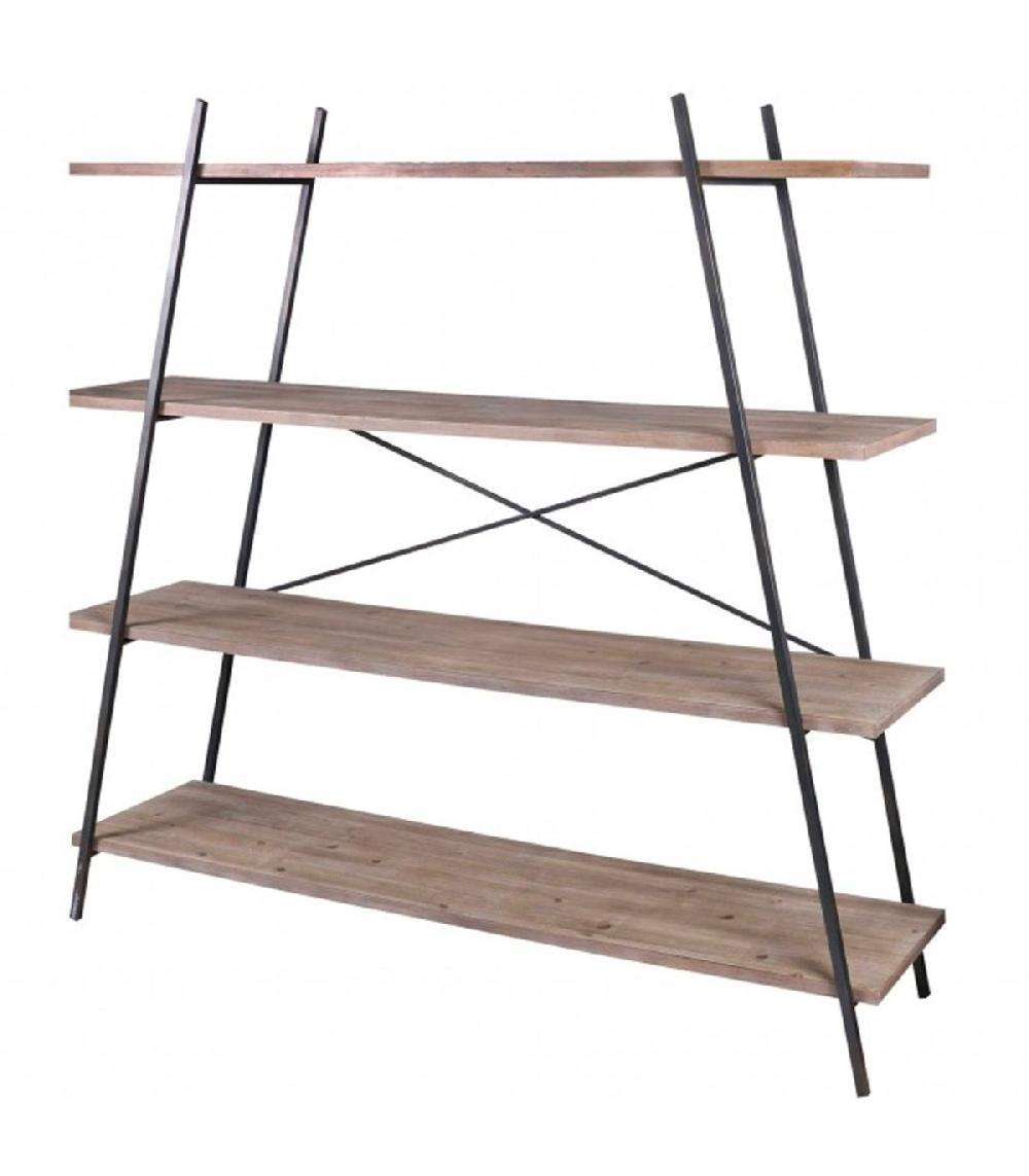 wadiga Étagère en Bois MDF et Métal Noir Pyramide 4 Étages