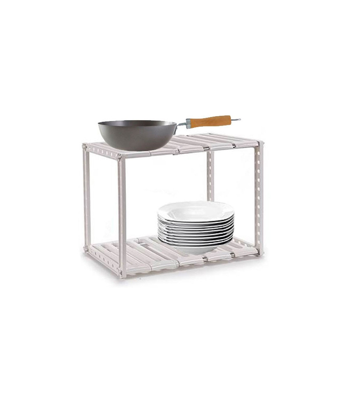 wadiga Étagère Extensible de Rangement pour Intérieur de Placard Blanc 2 Étages