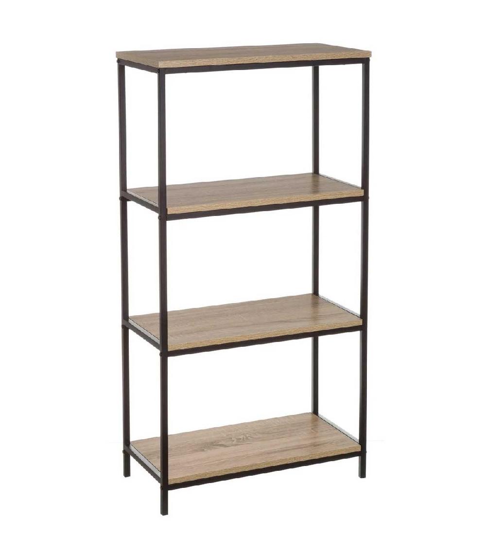 wadiga Étagère Métal Noir et Bois 4 Étages - Hauteur 116cm