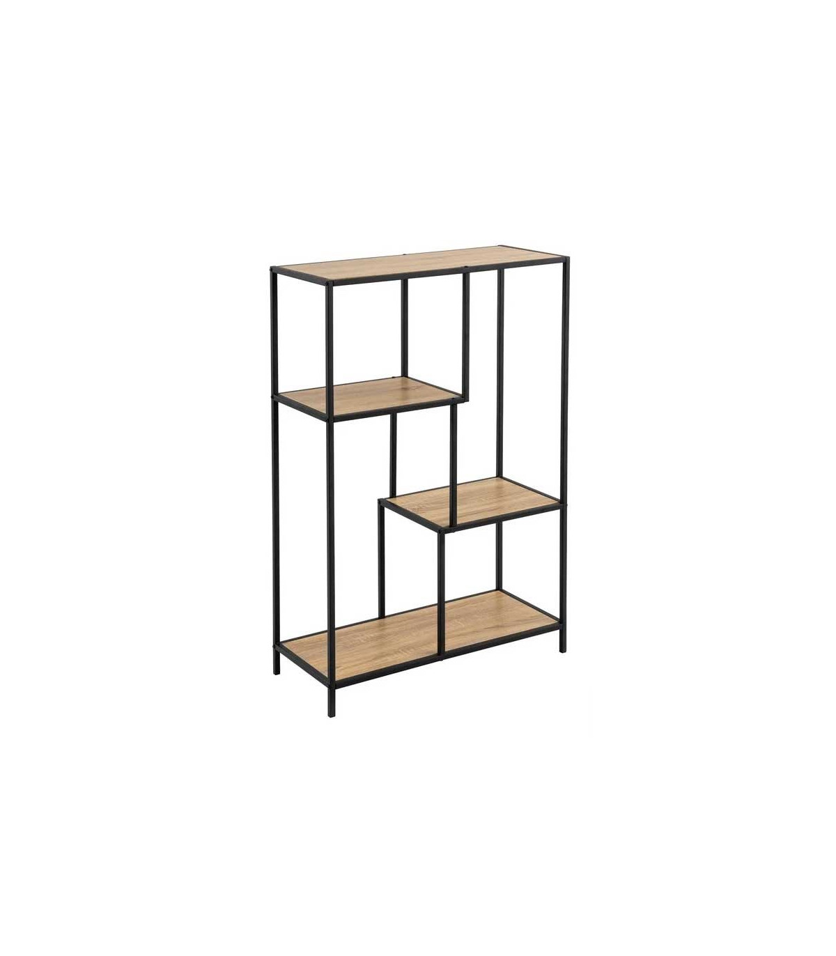 wadiga Étagère Métal Noir et Bois 4 Plateaux - Hauteur 114cm