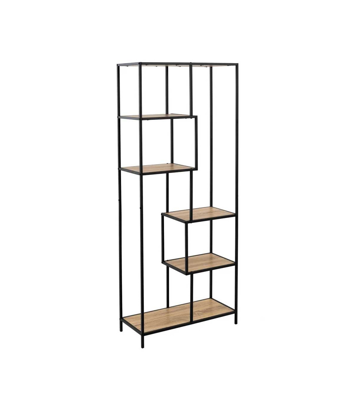 wadiga Étagère Métal Noir et Bois 5 Plateaux - Hauteur 185cm
