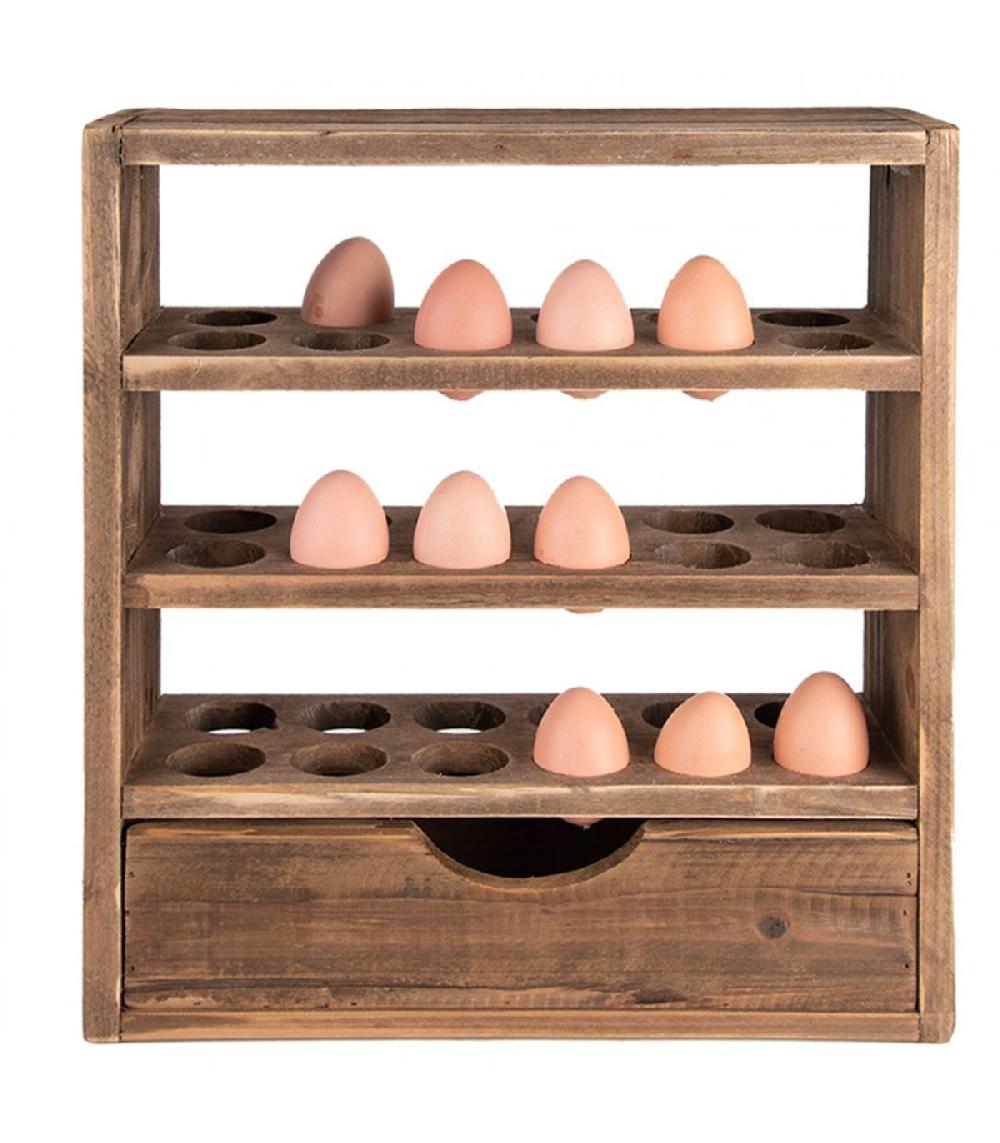 Wadiga Étagère Murale à Oeufs En Bois Avec Tiroir 35x11x38cm